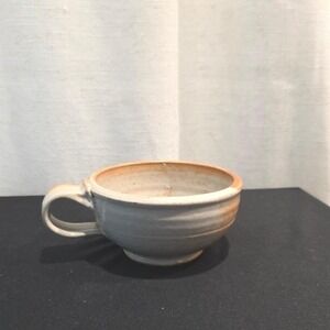 Handmade Studio Art Pottery Cup Ceramic Rustic Two Tone Mug White Orange Glaze